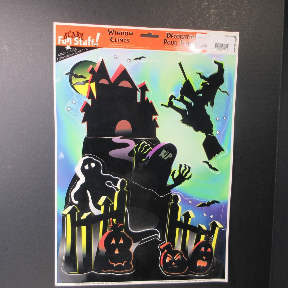 Scary Fun Stuff Halloween Window Clings Haunted House Witch Ghost Pumpkins Decor